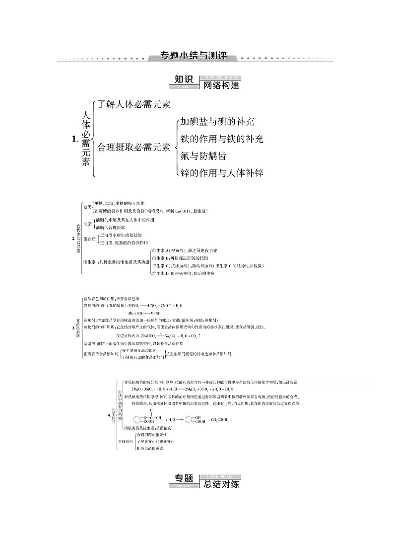 2020-2021学年化学苏教版选修1教师用书：专题2专题小结与测评01