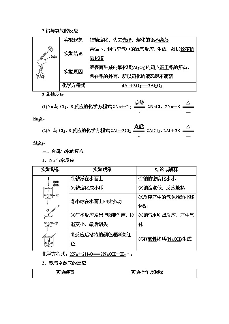 2020-2021化学人教版必修1教师用书：第3章第1节课时1　金属与非金属、酸和水的反应03