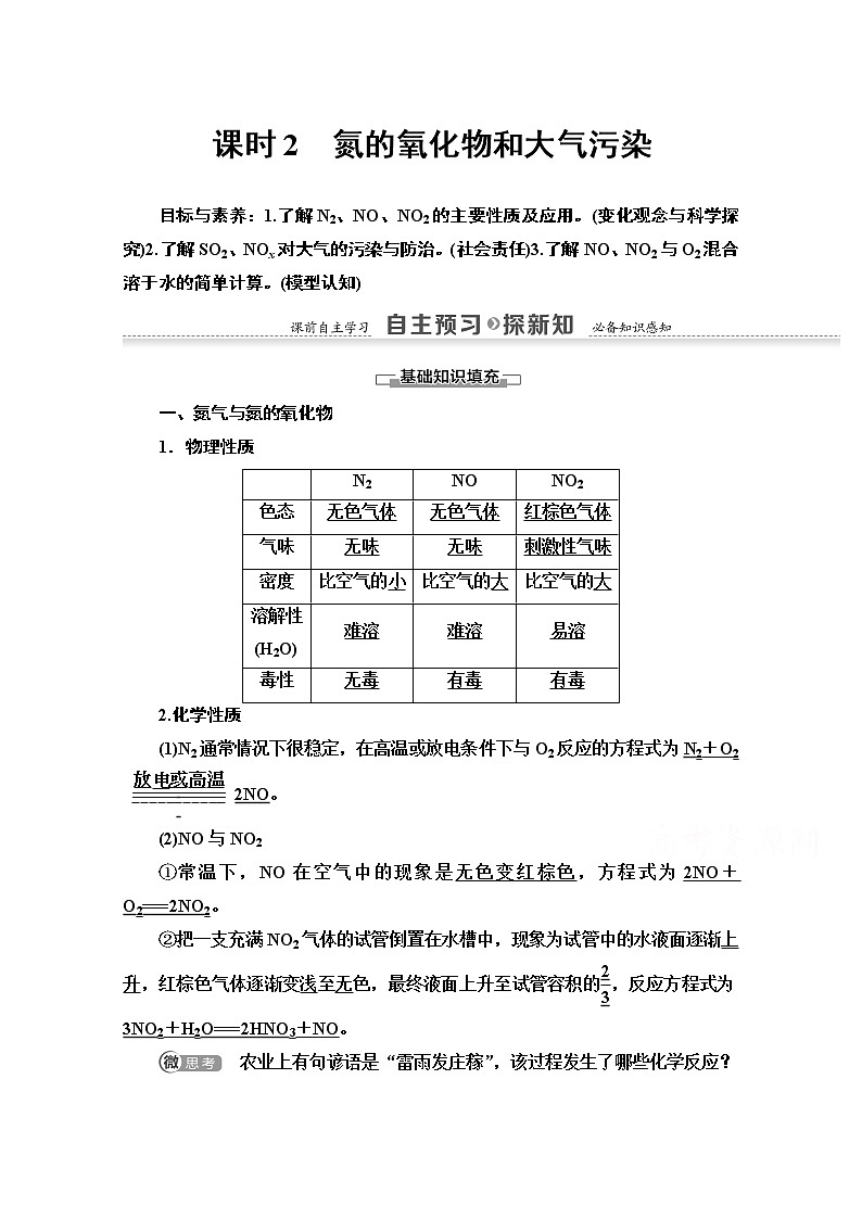 2020-2021化学人教版必修1教师用书：第4章第3节课时2　氮的氧化物和大气污染01