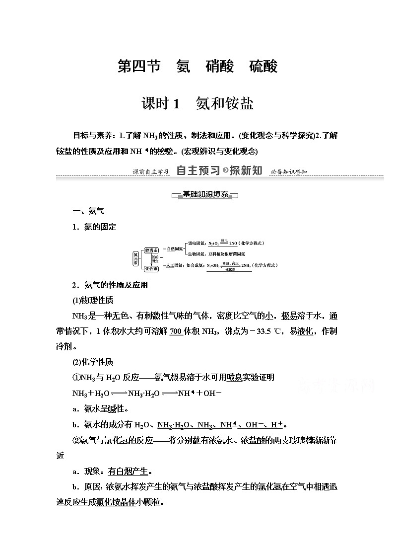 2020-2021化学人教版必修1教师用书：第4章第4节课时1　氨和铵盐01