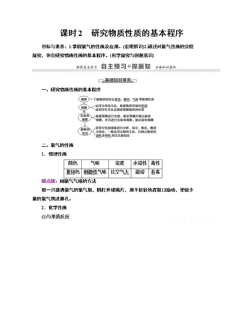 2020-2021学年化学鲁科版必修一教师用书：第1章第2节课时2　研究物质性质的基本程序01