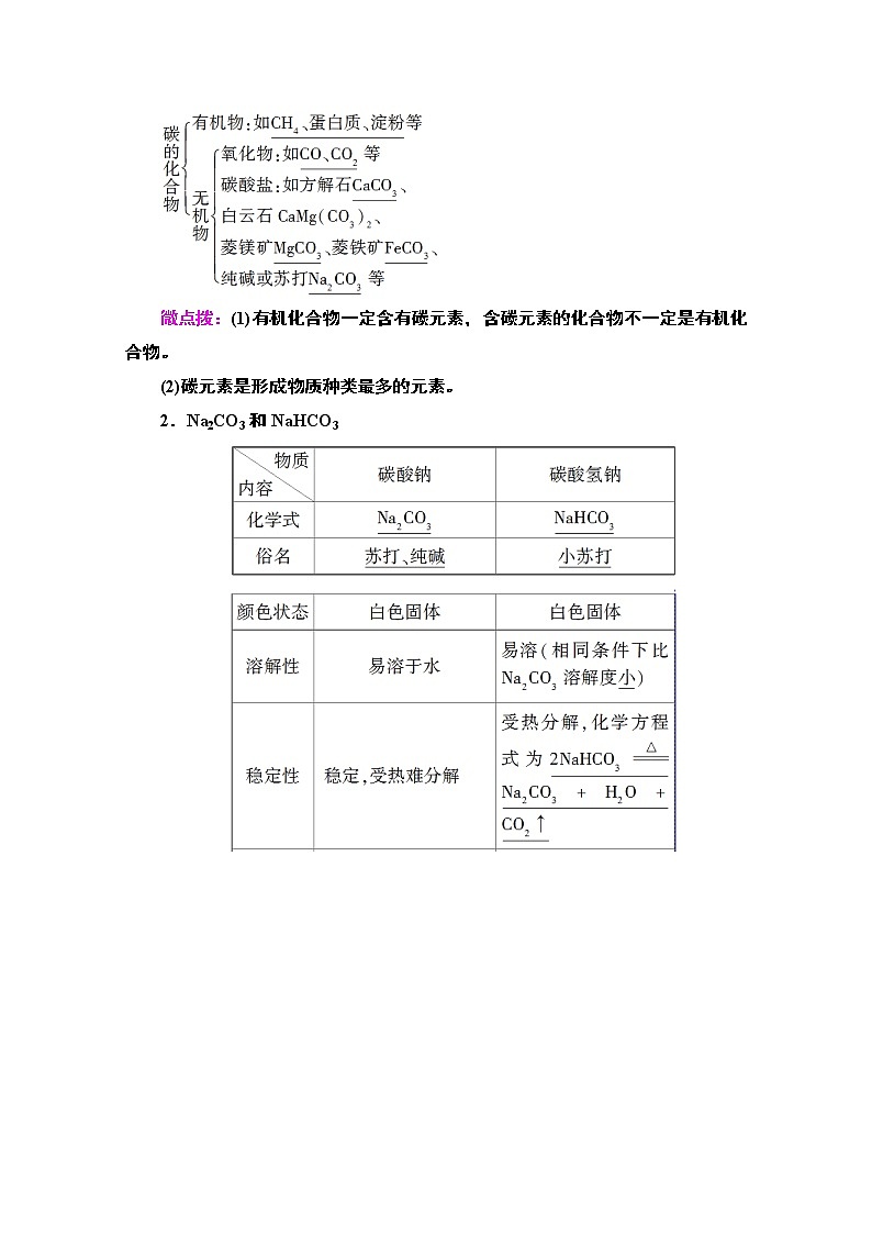 2020-2021学年化学鲁科版必修一教师用书：第3章第1节课时1　多种多样的碳单质　广泛存在的含碳化合物02