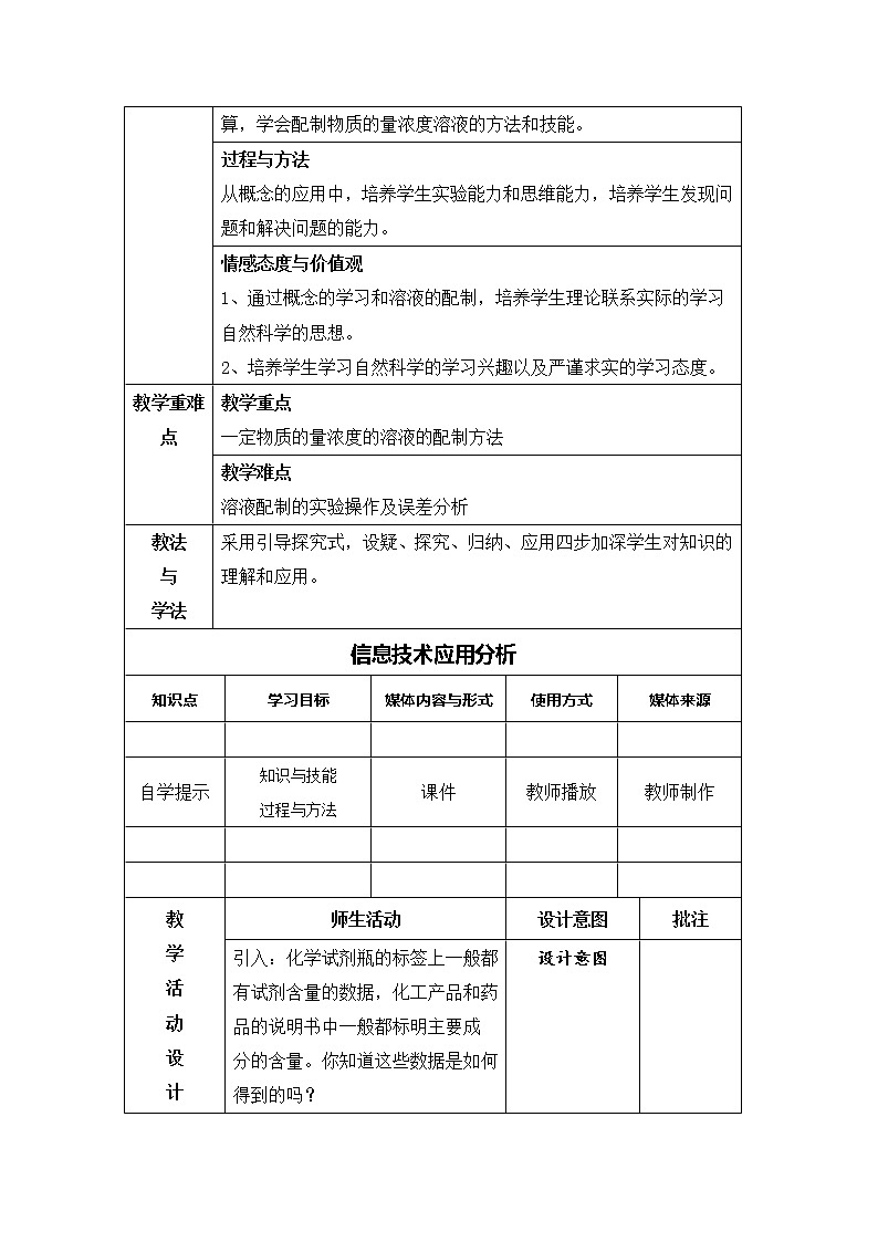 陕西省石泉县江南高级中学高中化学必修一：1.2化学计量在实验中的应用（第3、4课时）教案02