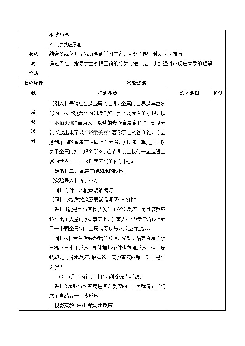 陕西省石泉县江南高级中学高中化学必修一教案：3.1金属的化学性质（第2课时）02