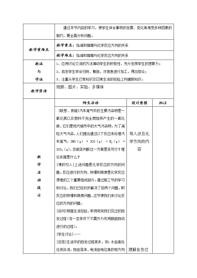 陕西省石泉县江南高级中学高中化学选修四教案：2.4化学反应进行的方向（1课时）02