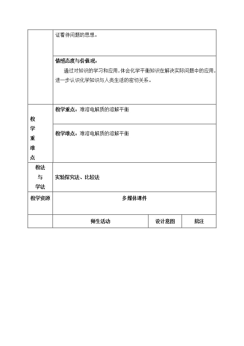 陕西省石泉县江南高级中学高中化学选修四教案：3.4难溶电解质的溶解平衡（第1课时）02