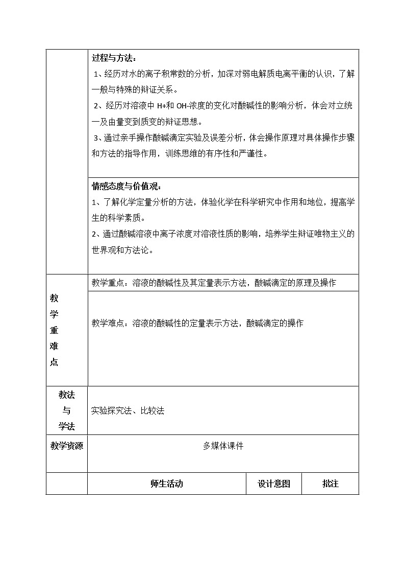陕西省石泉县江南高级中学高中化学选修四教案：3.2水的电离和溶液的酸碱性（共3课时）02