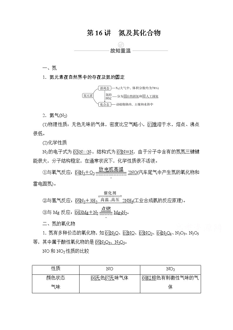 2021届高考化学人教版一轮创新教学案：第4章第16讲　氮及其化合物01