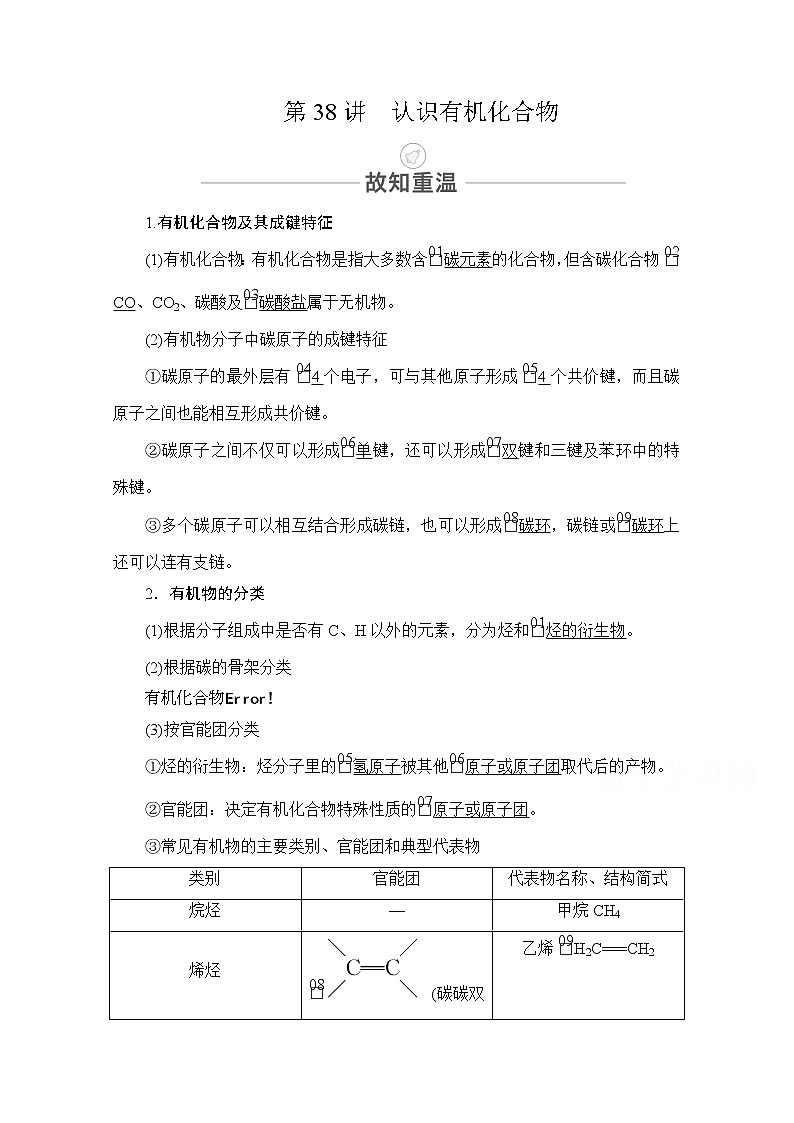 2021届高考化学人教版一轮创新教学案：第13章第38讲　认识有机化合物01