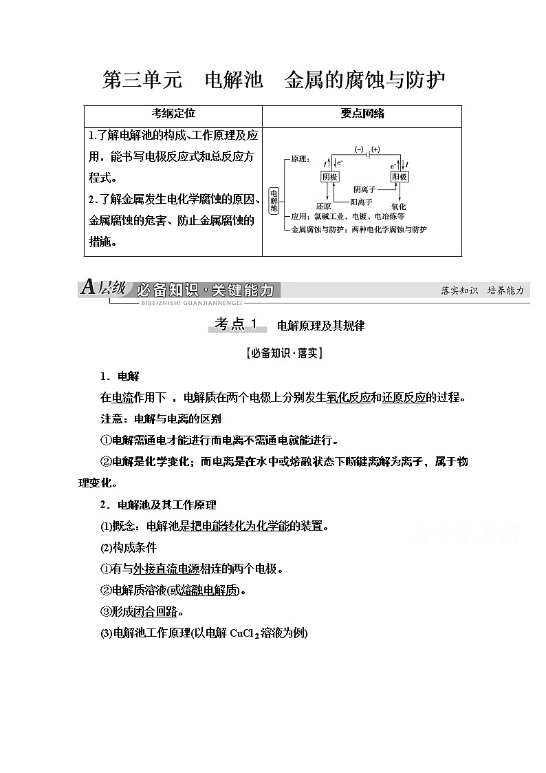 2021届高考化学（江苏专用）一轮教师用书：专题6第3单元　电解池　金属的腐蚀与防护01