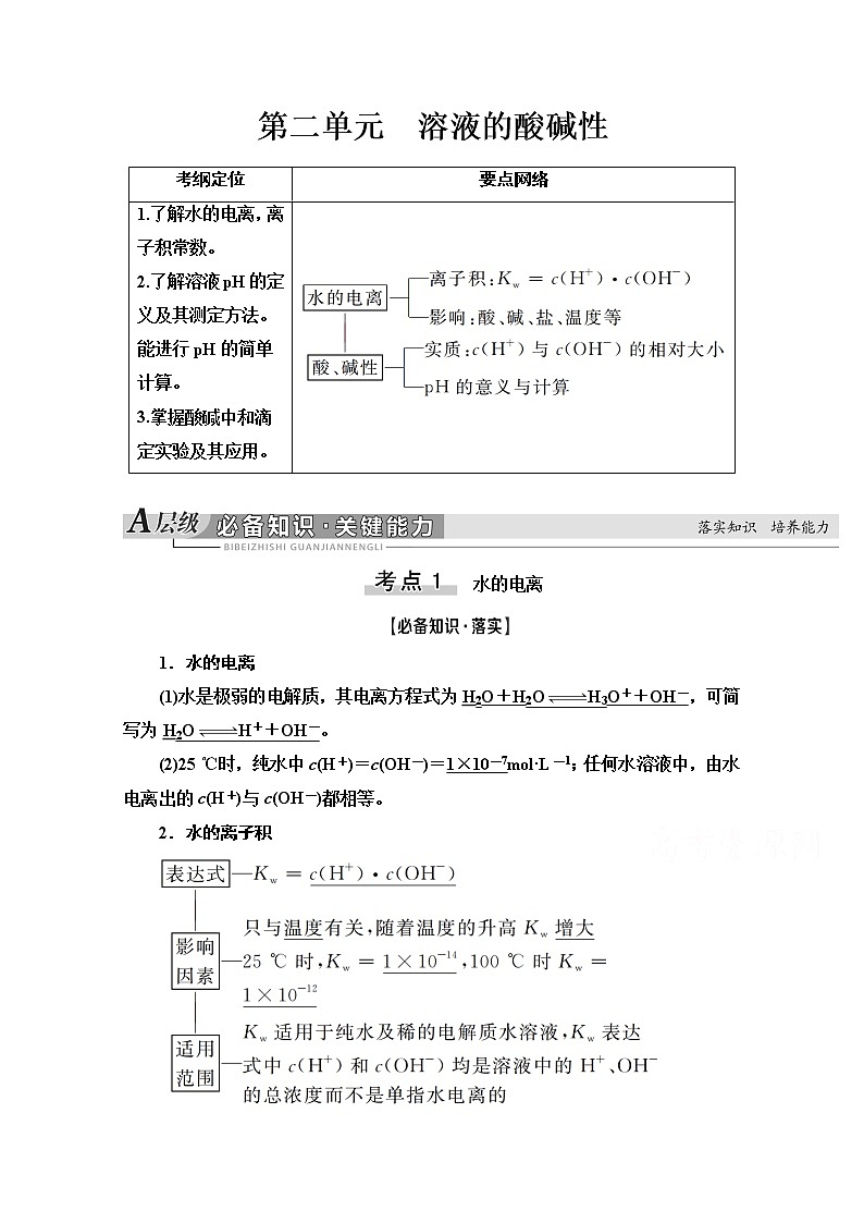 2021届高考化学（江苏专用）一轮教师用书：专题8第2单元　溶液的酸碱性第1页