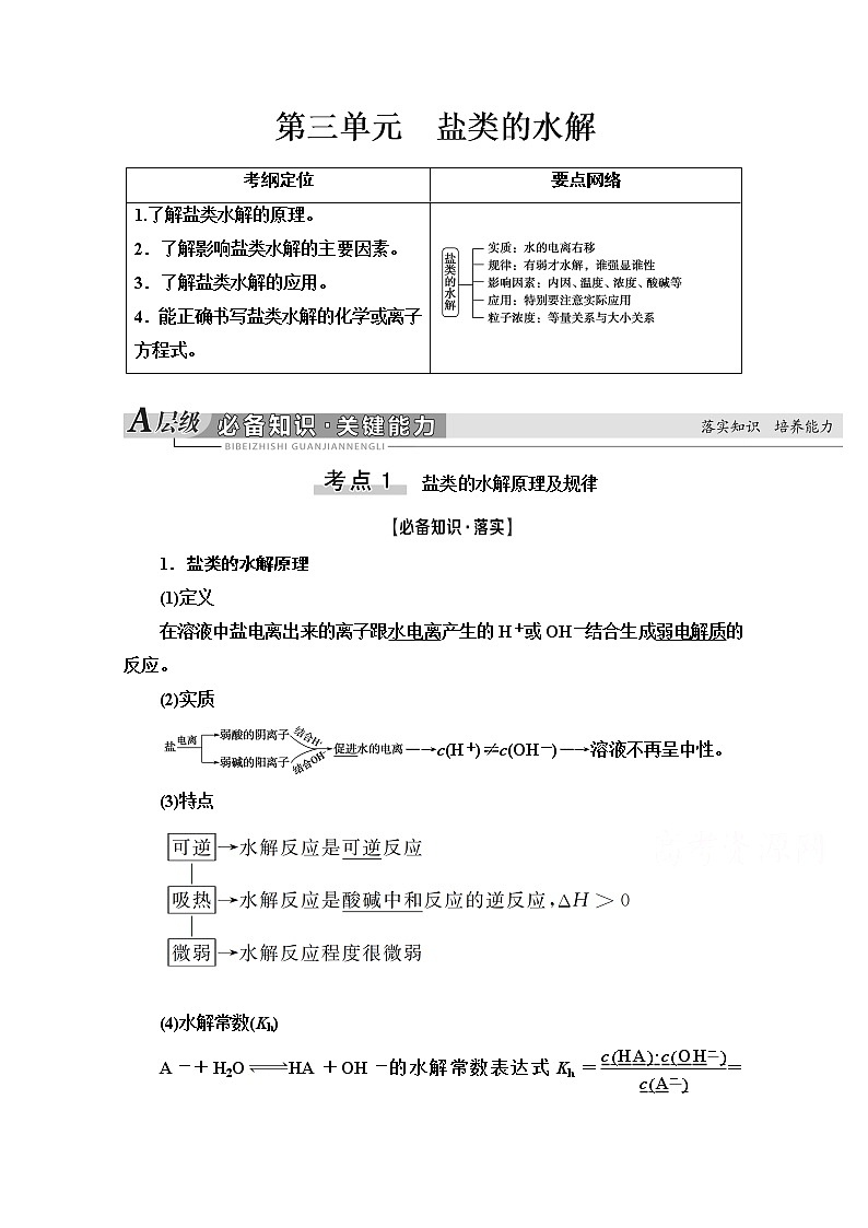 2021届高考化学（江苏专用）一轮教师用书：专题8第3单元　盐类的水解第1页