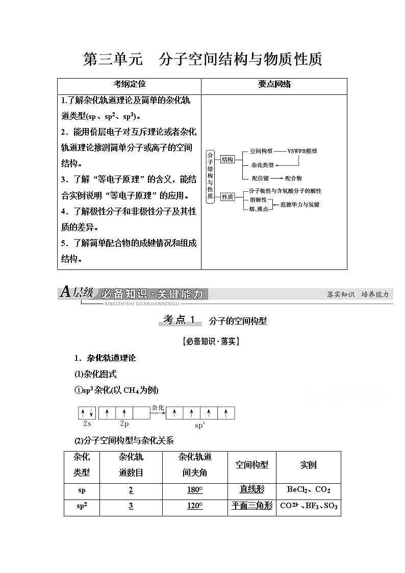 2021届高考化学（江苏专用）一轮教师用书：专题12第3单元　分子空间结构与物质性质01
