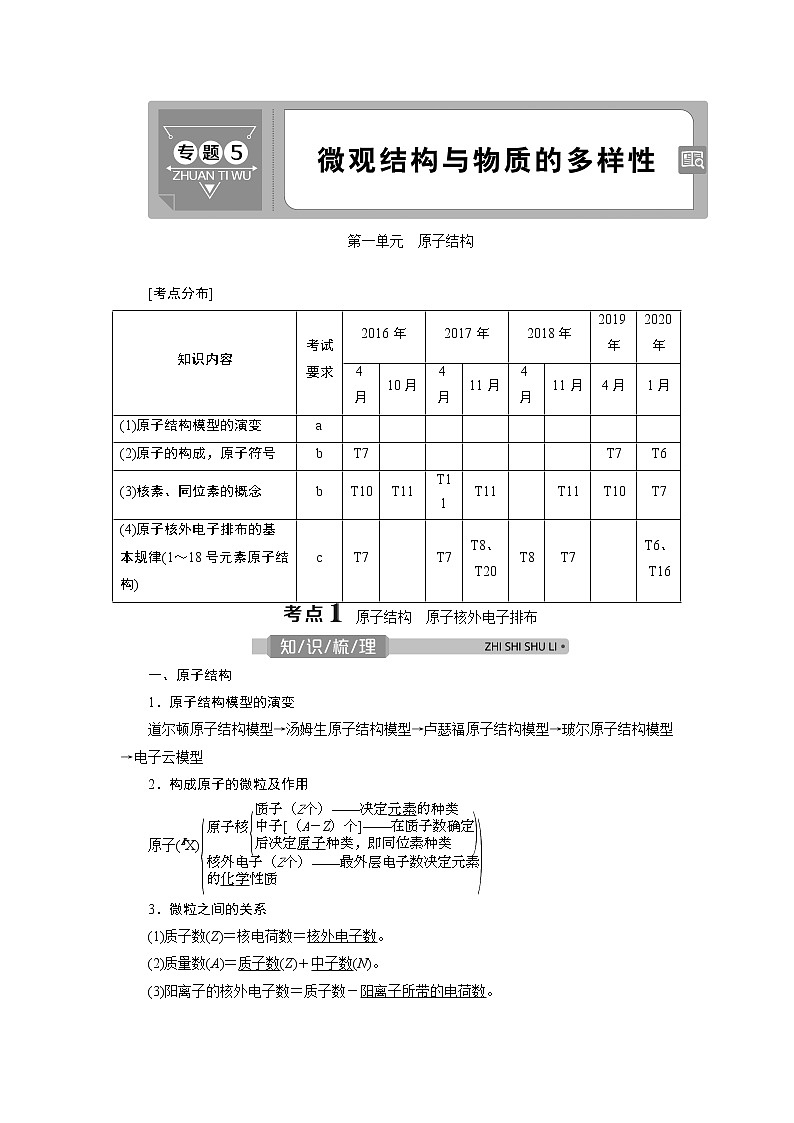 2021版浙江高考选考化学一轮复习教师用书：专题51　第一单元　原子结构01