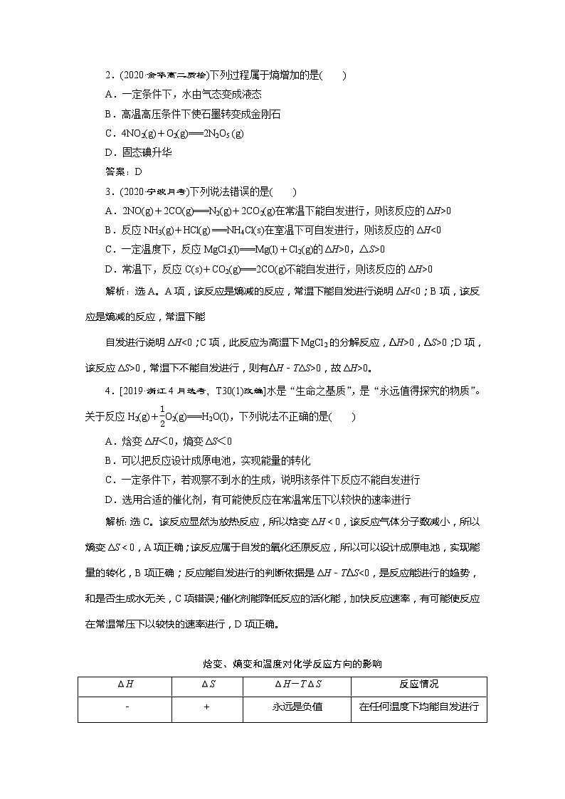 2021版浙江高考选考化学一轮复习教师用书：专题72　第二单元　化学反应的方向和限度第3页