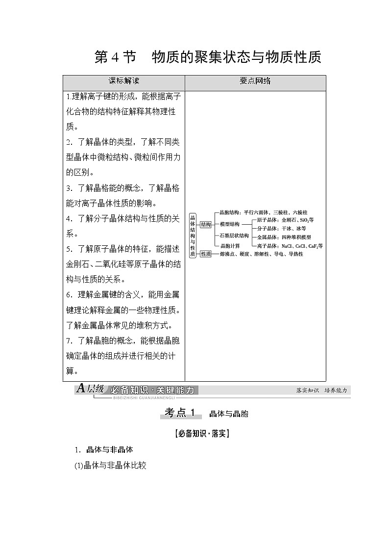 2021版新高考化学一轮鲁科版教师用书：第4章第4节物质的聚集状态与物质性质01