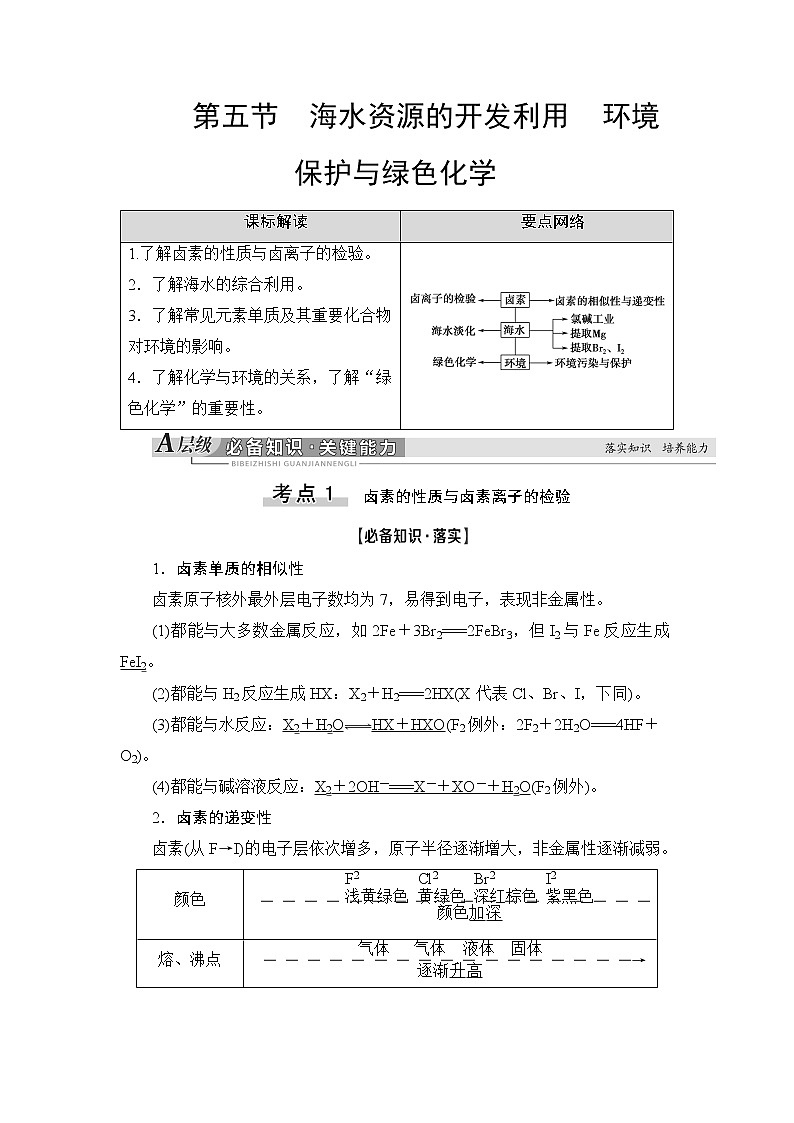 2021版新高考化学人教版一轮教师用书：第4章第5节海水资源的开发利用　环境保护与绿色化学01