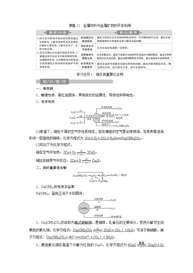 2021版新高考地区选考化学（人教版）一轮复习教师用书：课题11　金属材料与金属矿物的开发利用01