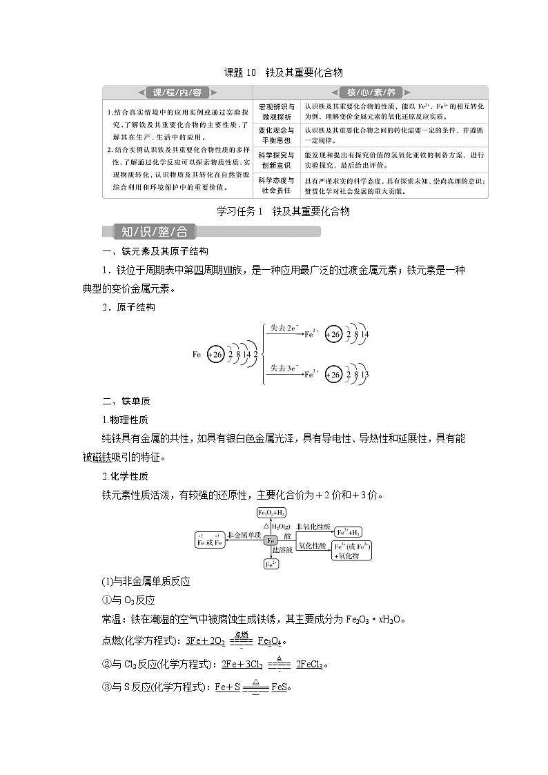 2021版新高考地区选考化学（人教版）一轮复习教师用书：课题10　铁及其重要化合物01
