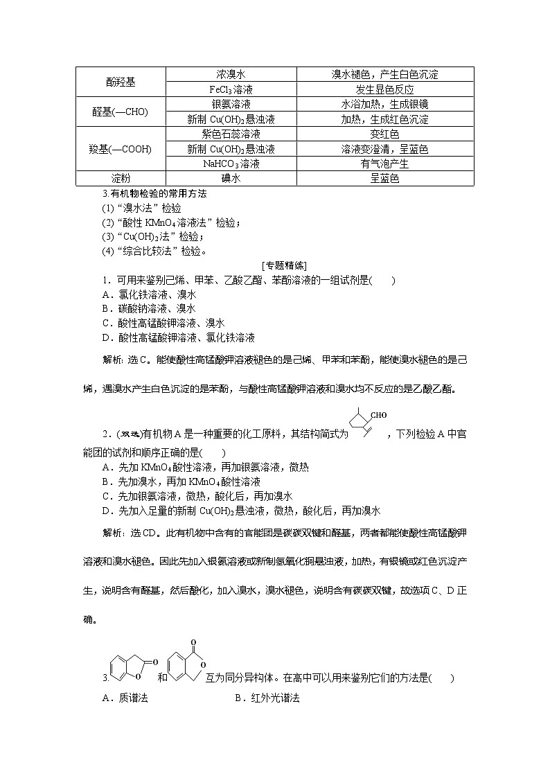 2021版新高考地区选考化学（人教版）一轮复习教师用书：小专题突破13　掌握官能团的性质突破有机物的检验第2页