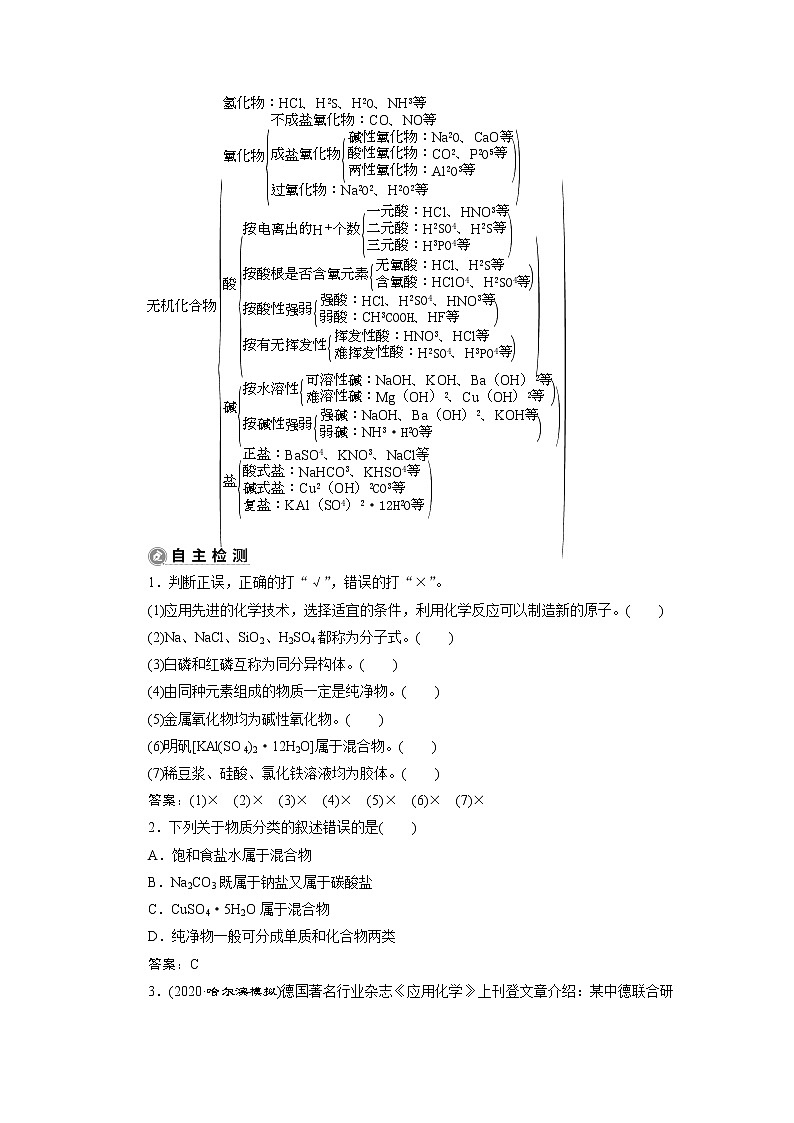 2021版江苏新高考选考化学（苏教版）一轮复习教师用书：专题11第一单元　物质的分类与转化　分散系03