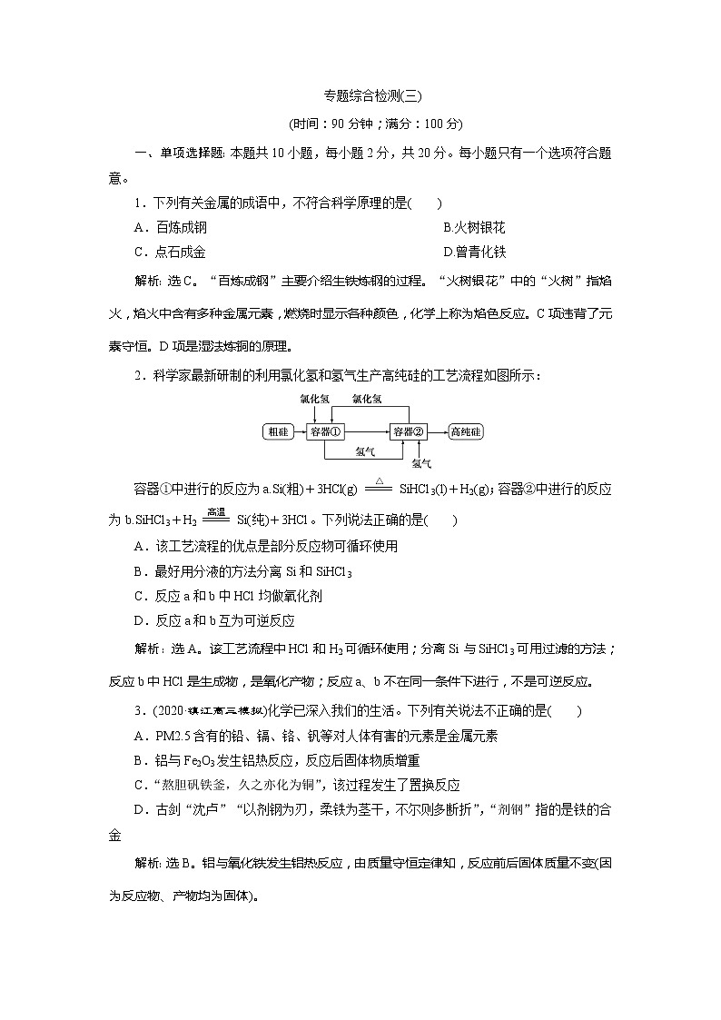2021版江苏新高考选考化学（苏教版）一轮复习教师用书：专题34专题综合检测（三）从矿物到基础材料第1页