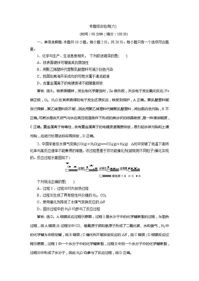 2021版江苏新高考选考化学（苏教版）一轮复习教师用书：专题66专题综合检测（六）化学反应与能量变化01