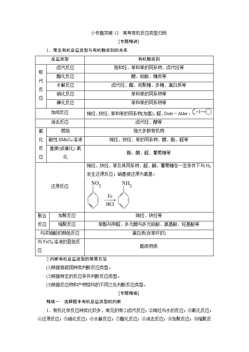 2021版江苏新高考选考化学（苏教版）一轮复习教师用书：专题99小专题突破13　常考有机反应类型归纳01