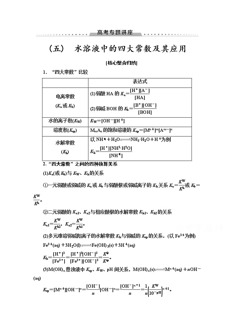 2021版高考化学鲁科版一轮教师用书：第8章高考专题讲座（五）　水溶液中的四大常数及其应用第1页