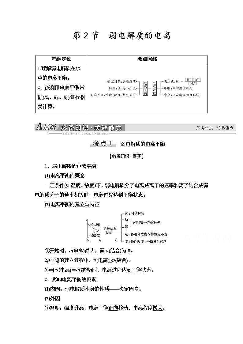 2021版高考化学鲁科版一轮教师用书：第8章第2节　弱电解质的电离第1页