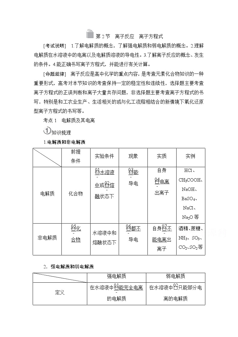 2021高三全国统考化学（经典版）一轮学案：第2章第2节离子反应离子方程式01