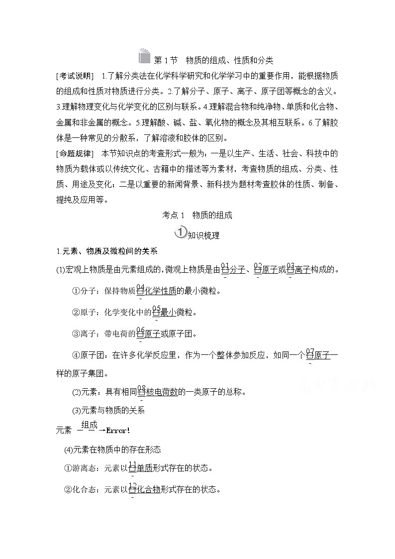 2021高三全国统考化学（经典版）一轮学案：第2章第1节物质的组成、性质和分类01