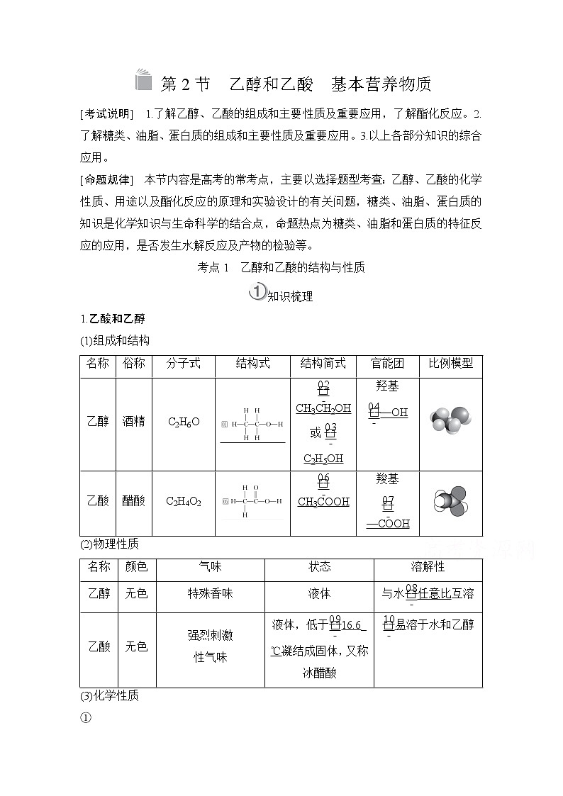 2021高三全国统考化学（经典版）一轮学案：第10章第2节　乙醇和乙酸　基本营养物质01