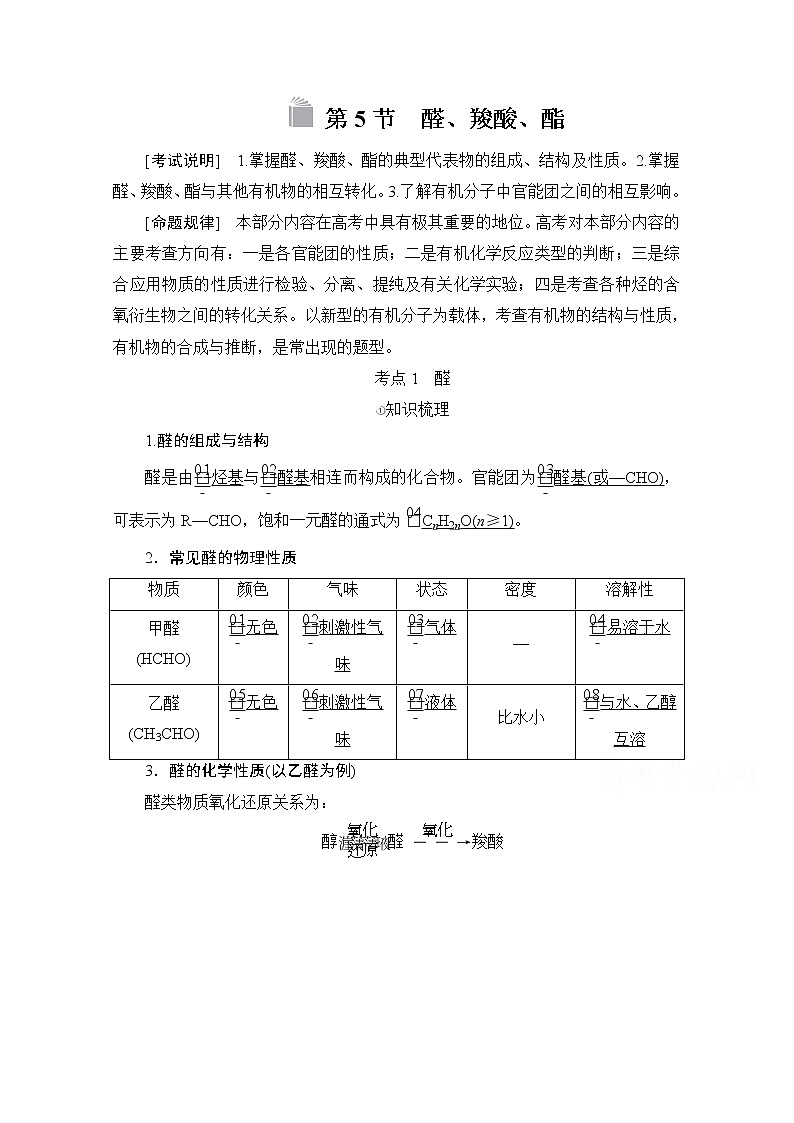 2021高三全国统考化学（经典版）一轮学案：选修5第5节　醛、羧酸、酯01