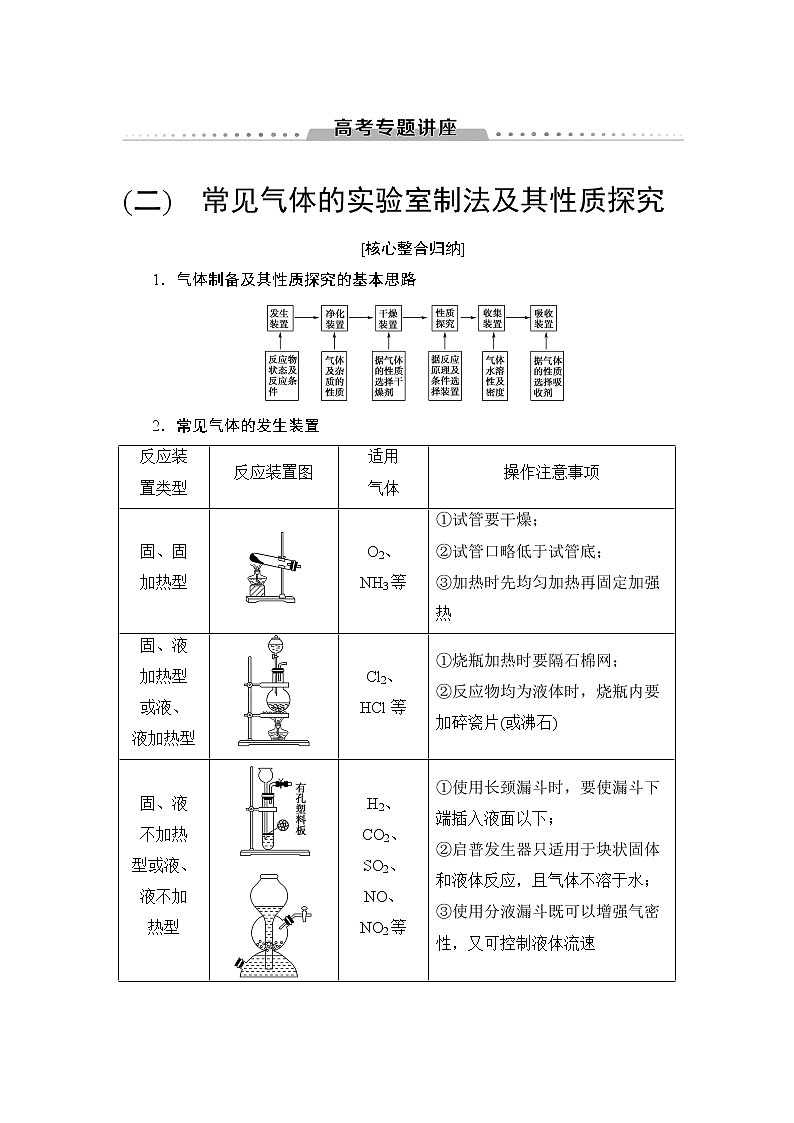 2021高三化学人教版一轮教师用书：第4章高考专题讲座2常见气体的实验室制法及其性质探究01