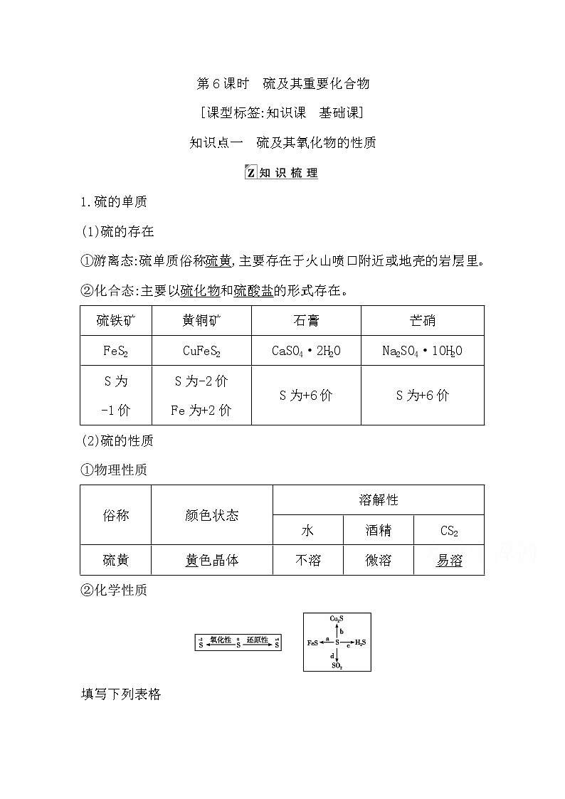 2021高考化学鲁科版一轮复习教师用书第四章第6课时　硫及其重要化合物01