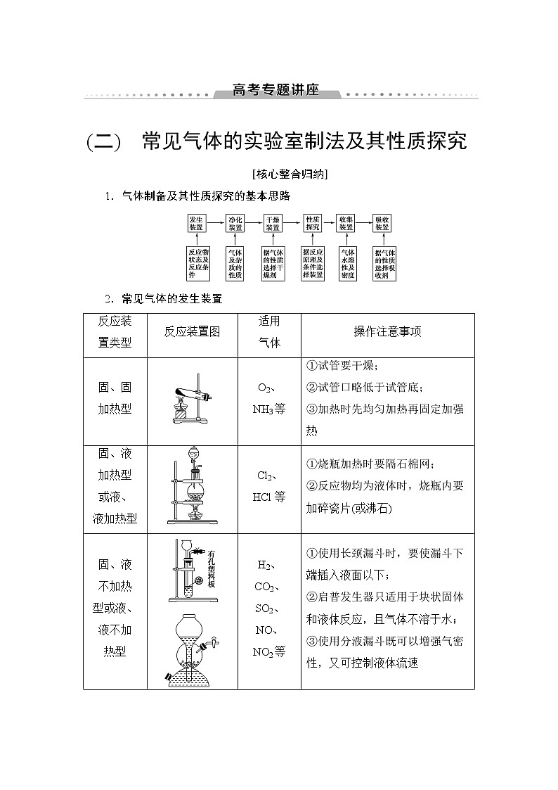2021版新高考化学（人教版）一轮复习教师用书：第1部分第4章高考专题讲座2常见气体的实验室制法及其性质探究第1页