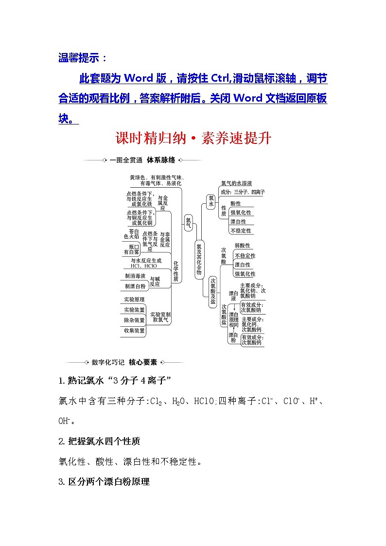 2021版化学名师讲练大一轮复习方略人教通用版课时精归纳·素养速提升4.2氯及其化合物01