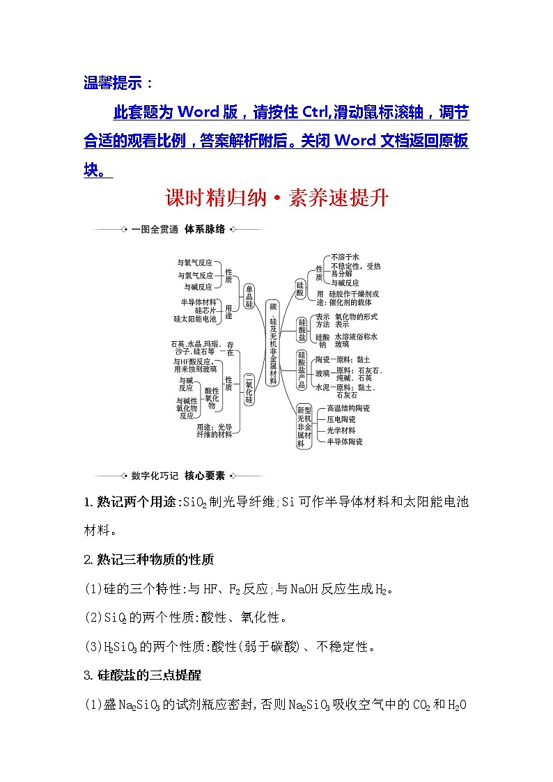 2021版化学名师讲练大一轮复习方略人教通用版课时精归纳·素养速提升4.1碳、硅及其化合物01