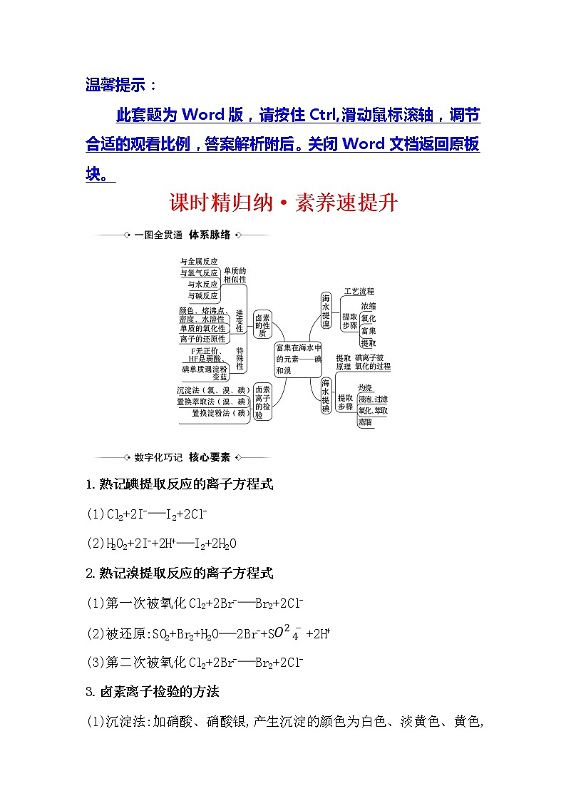 2021版化学名师讲练大一轮复习方略人教通用版课时精归纳·素养速提升4.3富集在海水中的元素——溴和碘01