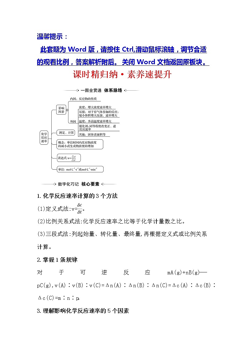 2021版化学名师讲练大一轮复习方略人教通用版课时精归纳·素养速提升7.1化学反应速率01