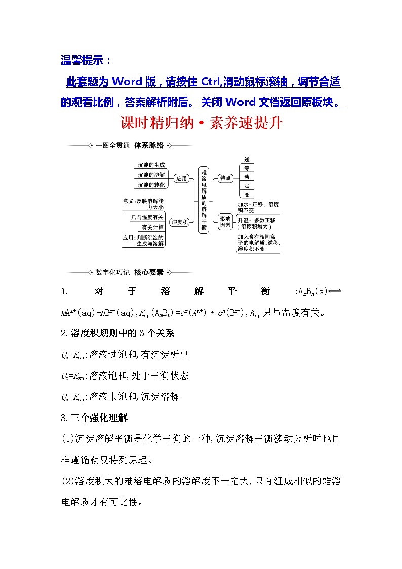 2021版化学名师讲练大一轮复习方略人教通用版课时精归纳·素养速提升8.4难溶电解质的溶解平衡第1页