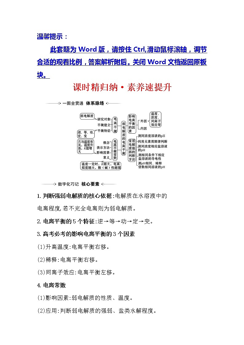2021版化学名师讲练大一轮复习方略人教通用版课时精归纳·素养速提升8.1弱电解质的电离平衡01