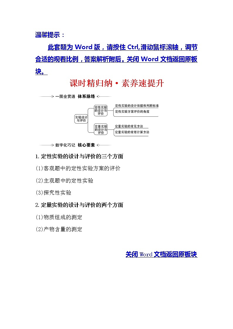 2021版化学名师讲练大一轮复习方略人教通用版课时精归纳·素养速提升10.4实验设计与评价01