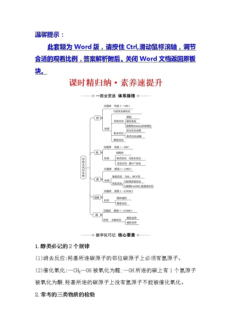 2021版化学名师讲练大一轮复习方略人教通用版课时精归纳·素养速提升11.3烃的含氧衍生物01