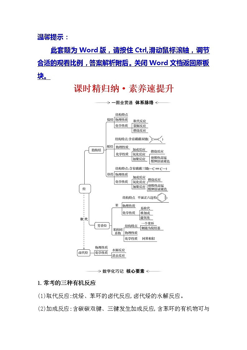 2021版化学名师讲练大一轮复习方略人教通用版课时精归纳·素养速提升11.2烃和卤代烃01