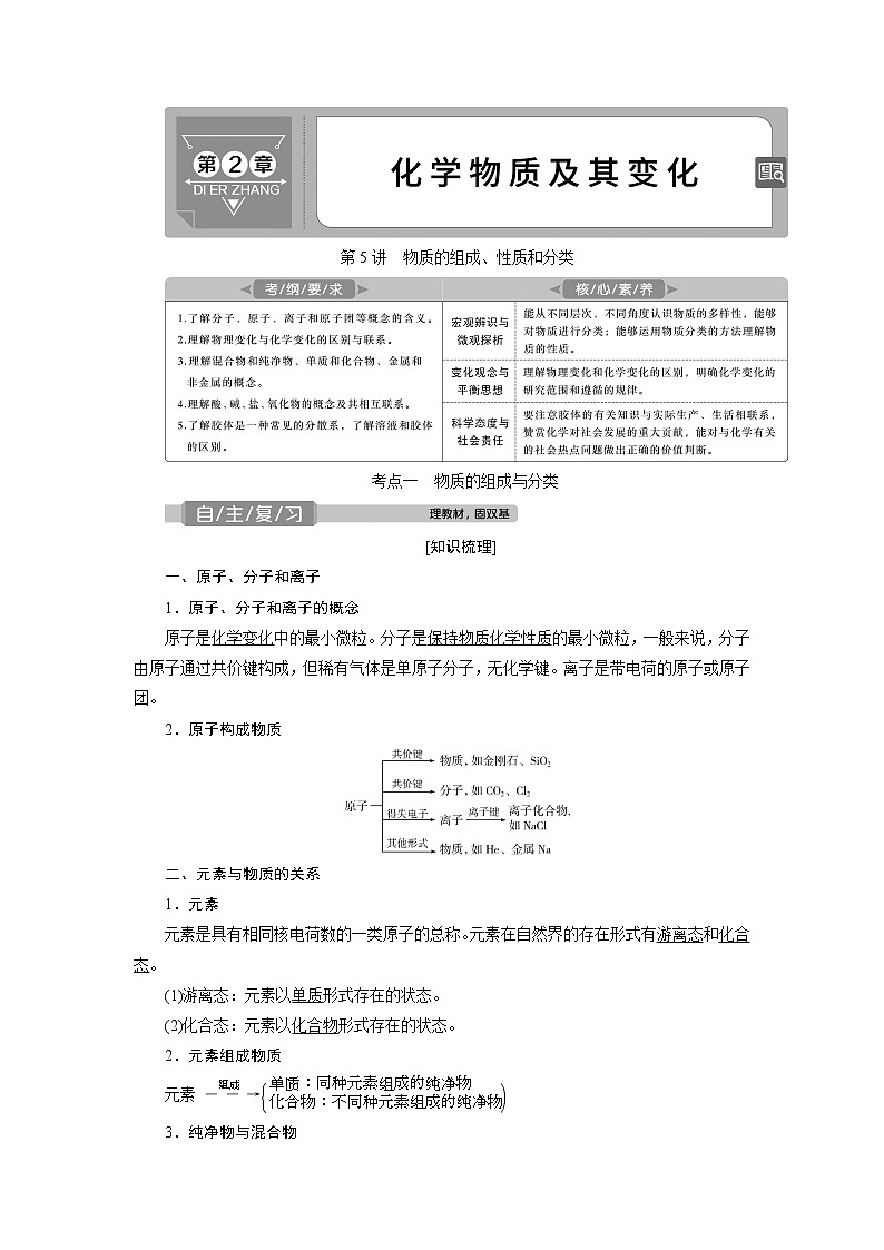 2021版高考化学（人教版）一轮复习学案：第5讲　物质的组成、性质和分类01