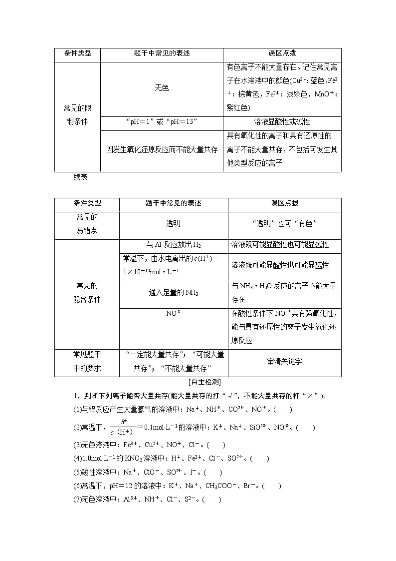 2021版高考化学（人教版）一轮复习学案：第7讲　离子共存　离子的检验与推断02