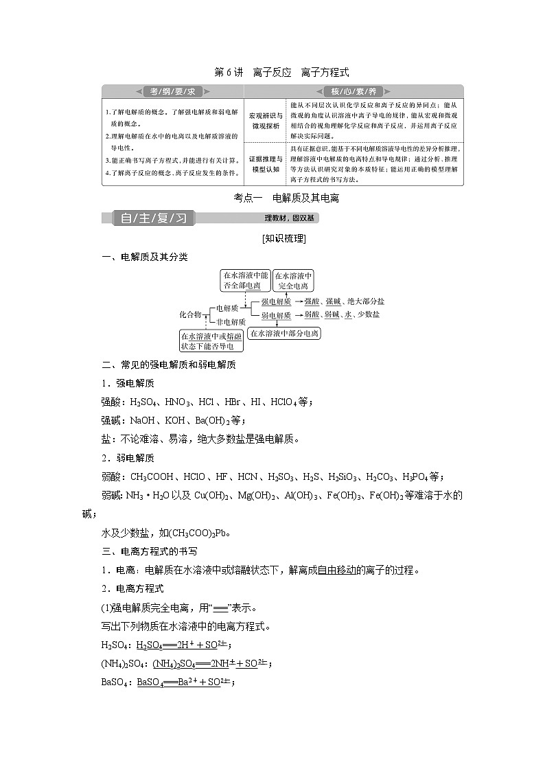 2021版高考化学（人教版）一轮复习学案：第6讲　离子反应　离子方程式第1页