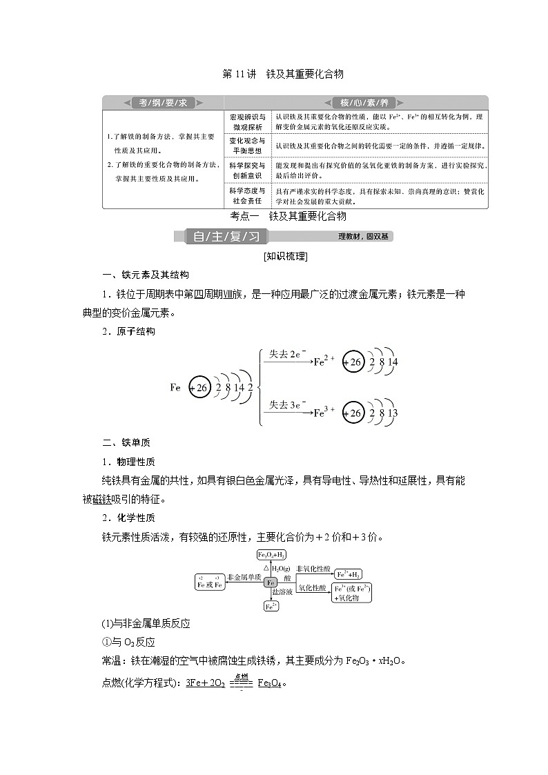2021版高考化学（人教版）一轮复习学案：第11讲　铁及其重要化合物01